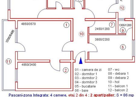 ap 4 cam, et 2 din 4, 2 ap pe palier, mobilat, central, pacani