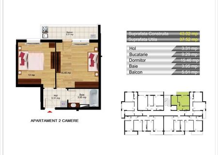 Apartament 2 camere 43 mp apropiere metrou Berceni