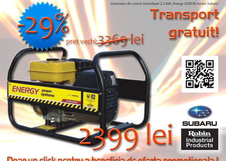 Generator de curent monofazat 2,2 kVA, Energy 2500 M, motor Subaru, 29% reducere