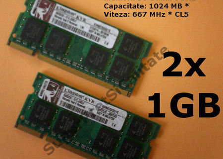 Kit memorie laptop 2GB (2x1GB) Kingston SO Dimm DDR2 667MHz