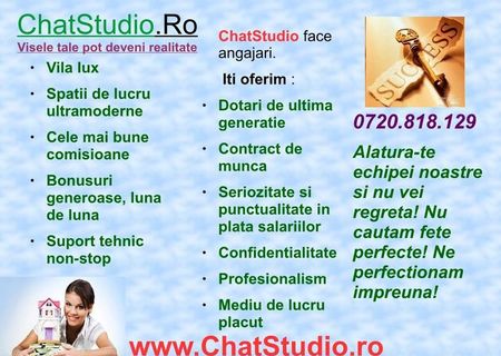 Salariu fix 3000 LEI + comision. Aplica pe ChatStudio.ro