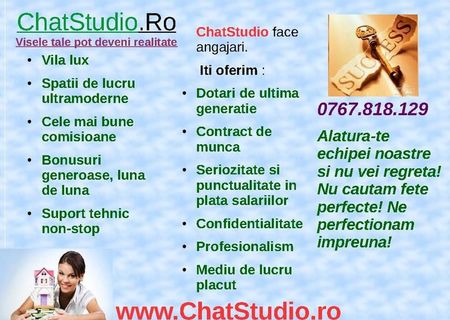 Salariu fix 3000 LEI + comision. Aplica pe ChatStudio.ro