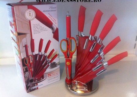 Set cutite rosu 7 piese cu suport - RL8REDC