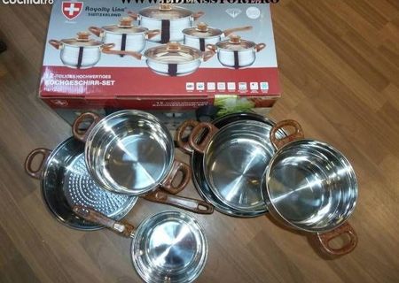 Set oale si tigaie inox + capace, 12 pcs