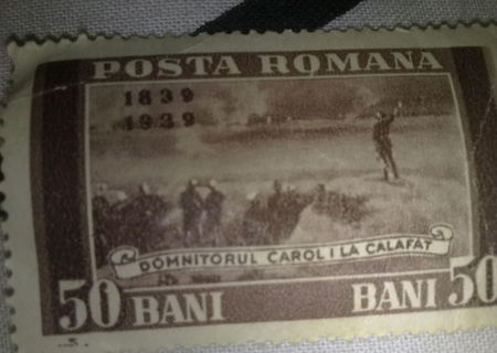 tIMBRU 50 bani.Domnitorul Carol1 la Calafat 1839-1939 Editat de Posta Romana!!!