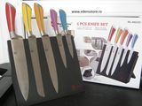 set 5 cutite din inox pe suport magnetic.cutitele au manerele colorate