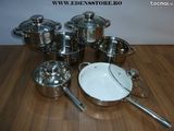 Set vase inox 12 pcs cu tigaie ceramica